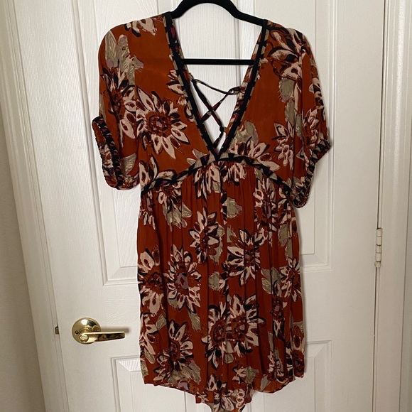 Free People Burnt Orange Black On The Edge Floral Romper - Picture 3 of 7